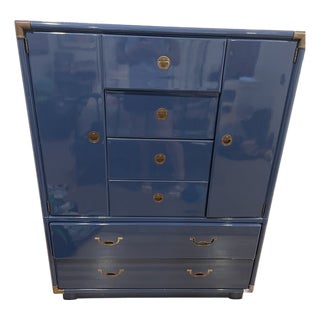 1970s Hollywood Regency Drexel Accolade Gentleman’s Dresser in Cobalt Lacquer For Sale