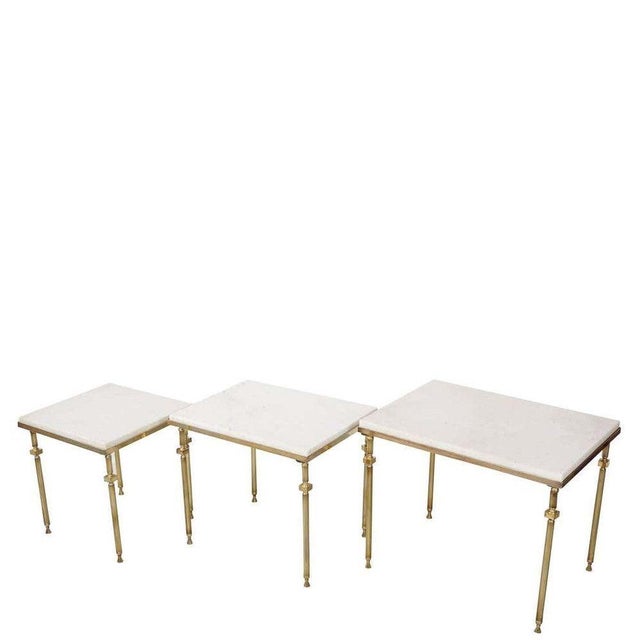 Gold Vintage Marble and Brass Nesting Tables, 1960s, Set of 3 For Sale - Image 8 of 8