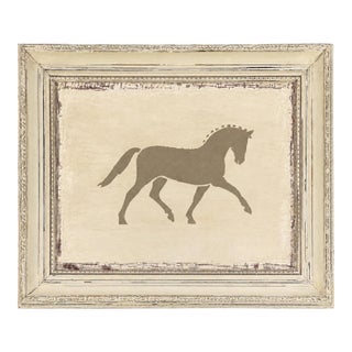 Contemporary Primitive Horse Painting in Distressed Cream Frame For Sale