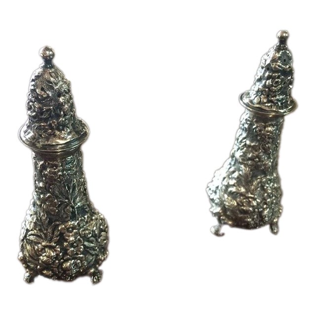 Stieff Sterling Repousse Salt and Pepper Shakers, Rose Pattern Shakers, the Pair For Sale