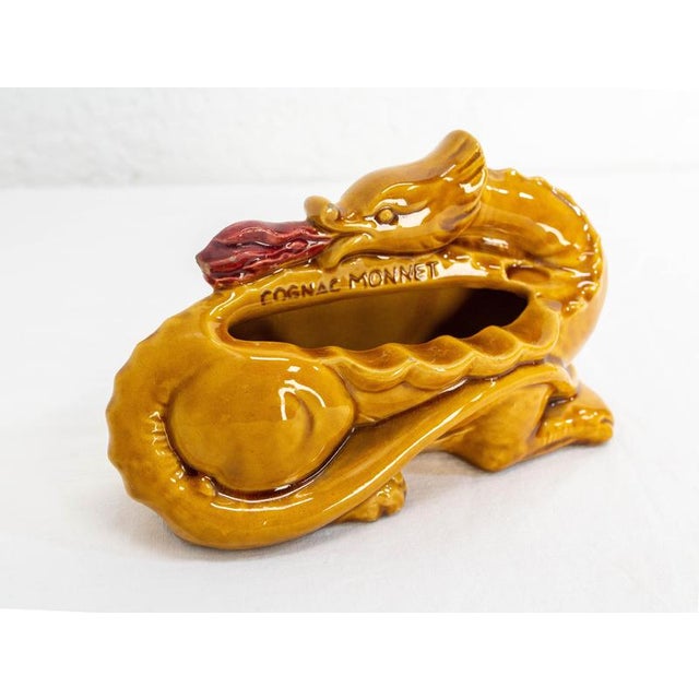 Ceramic Mid-Century Ashtray with Fire-Dreathing Salamander from Cognac Monnet, 1970s For Sale - Image 7 of 11