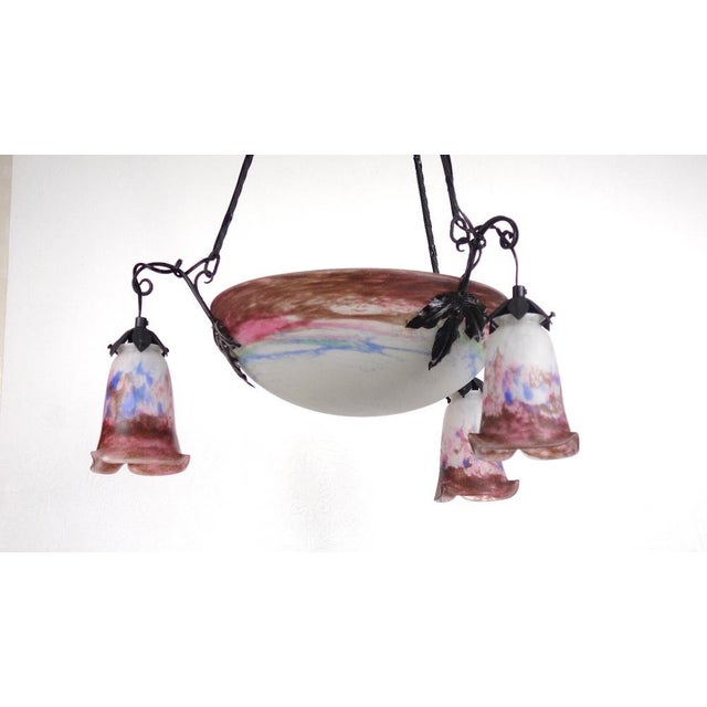Antique Art Nouveau 4-Light Chandelier from Müller Freres Luneville, 1930s For Sale - Image 3 of 18