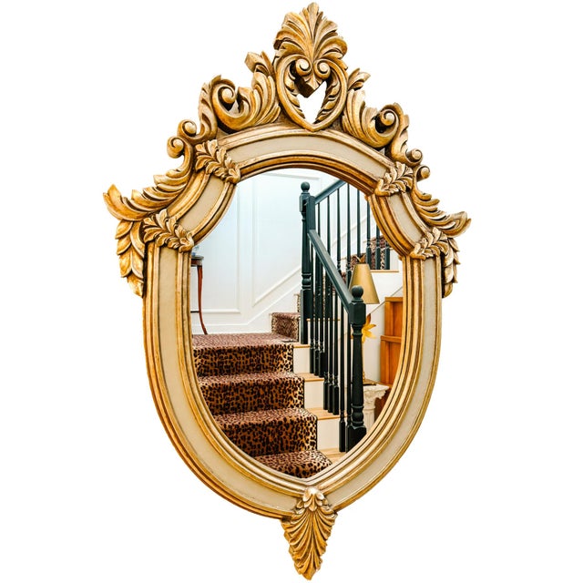 Rococo Large Vintage Rococo Style Gold & Silver Grey Shield Wall Mirror For Sale - Image 3 of 8
