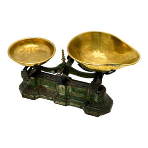 Great Small Size Antique American Cast Iron & Brass Confectionery & Candy Scale With Nice Original Paint