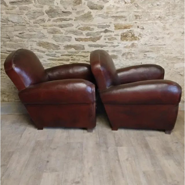 Industrial Set of Vintage Club Chairs in Leather For Sale - Image 3 of 9