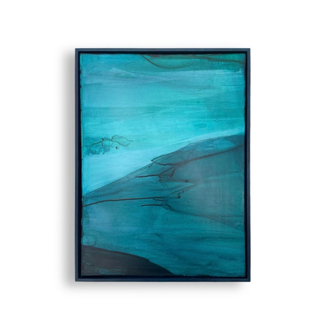 Modern Organic Coastal Diptych Painting in Turquoise & Deep Teal by Stacey Warnix For Sale In Austin - Image 6 of 8