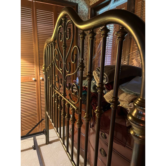 Victorian Vintage Traditional Queen Size Solid Brass Bed Frame With Detailed Spindles For Sale - Image 3 of 12