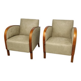 1940s Vintage Taupe Art Deco Swedish Club Chairs - a Pair For Sale