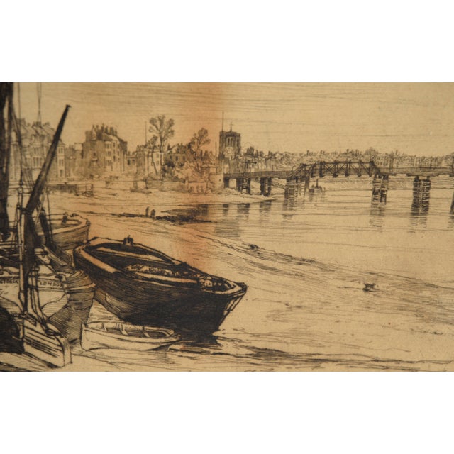 Old Battersea Bridge View, Chelsea, 1879 - Etching on Paper by Charles John Watson For Sale - Image 4 of 6