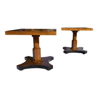 Pair of Bookmatched Walnut End Tables From Baker For Sale