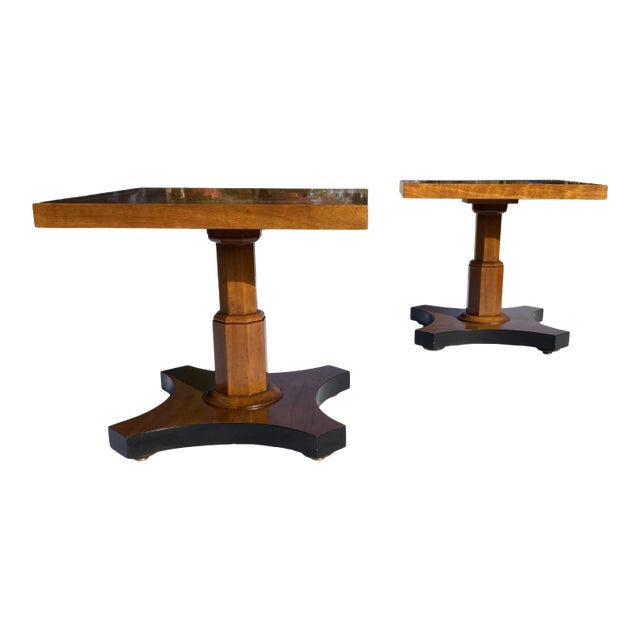 Pair of Bookmatched Walnut End Tables From Baker For Sale