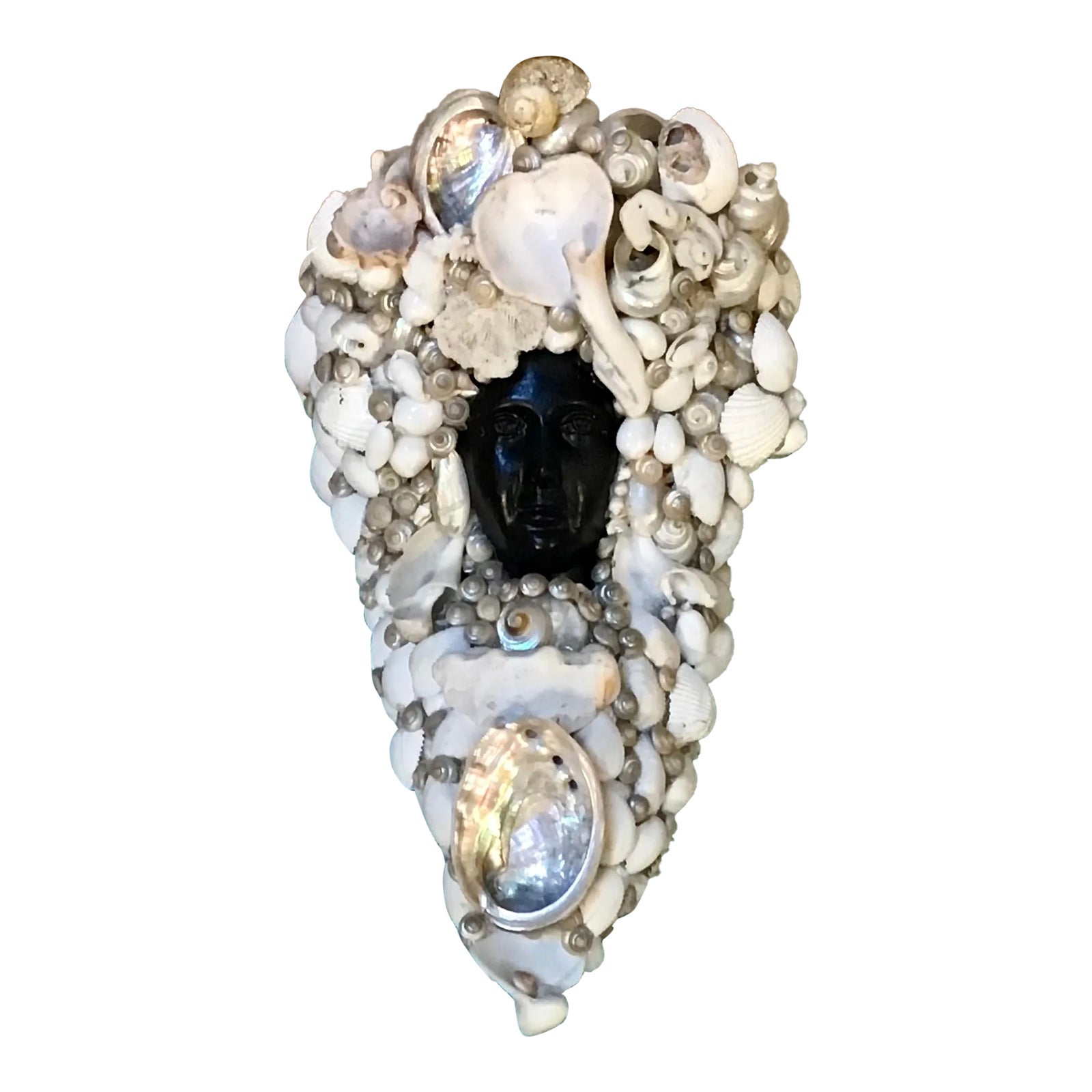 1960s Black Mermaid Shell Embellished Wall Sconce | Chairish