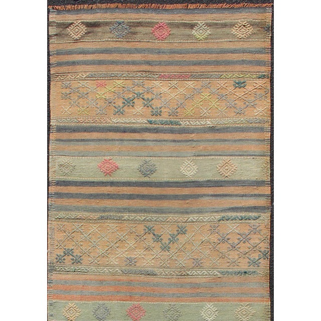 Vintage Turkish Kilim runner with geometric shapes and colorful stripes, Keivan Woven Arts / rug country of origin / type:...