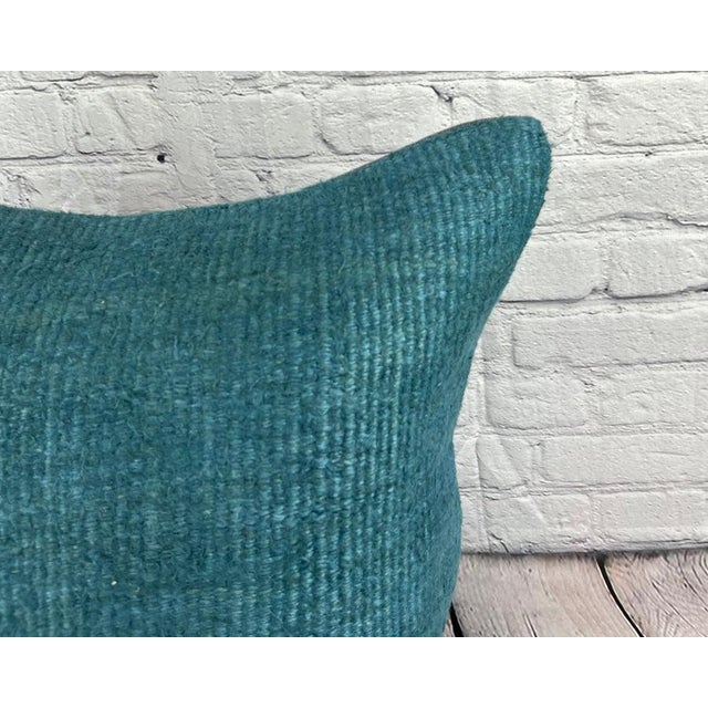 Turkish 20 x 20 Hemp Pillow Turkish Cushion Natural Blue Pillow Cushion Cover For Sale - Image 3 of 4