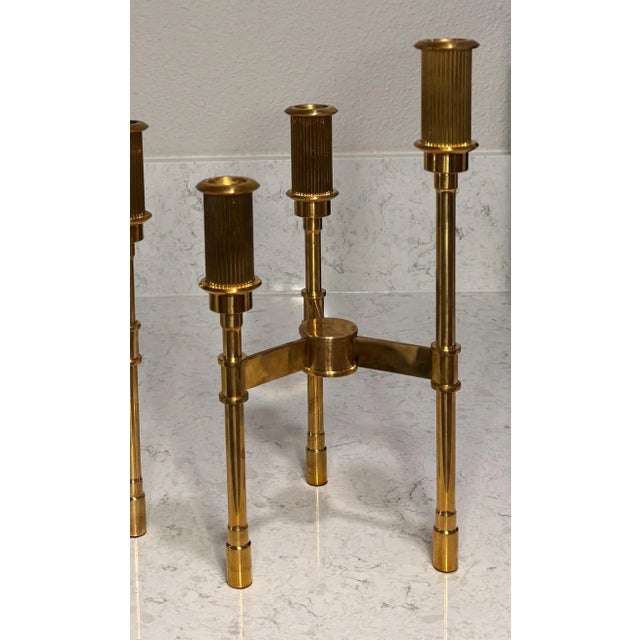 French Pair of Vintage French Neoclassical Style Gilt Brass Candelabras For Sale - Image 3 of 4