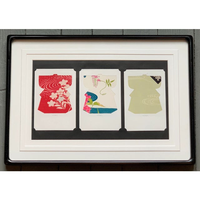 Vintage Asian Gallery Wall Collection, set of 2, Framed Obee Fabric. Framed with finished corner frames. 18” x 12.5”