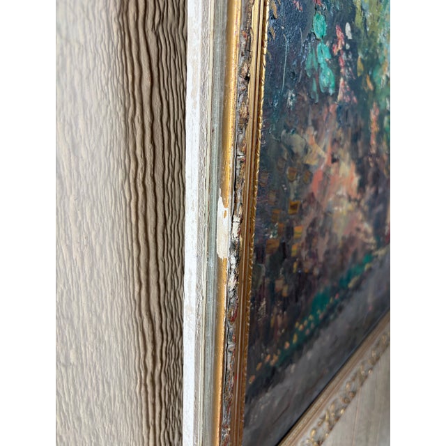 Cream Mid-Century Mediterranean Impressionist Framed Landscape Painting Signed Rino For Sale - Image 8 of 12