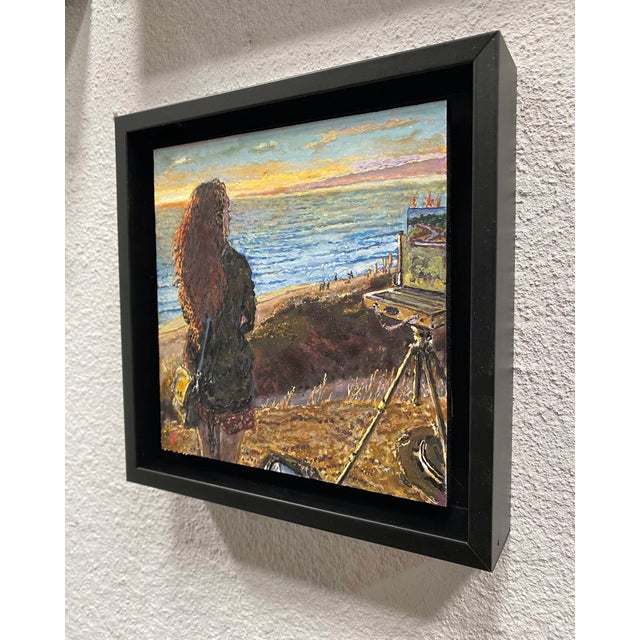 Contemporary Chelsea La Selva Beach Santa Cruz by Delton Demarest | Mixed Media Woman overlooking the beach at sunset. For Sale - Image 3 of 5