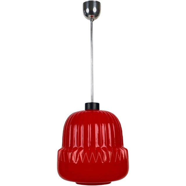 Modern Red Glass Globe Pendant Lamp, 1960s For Sale