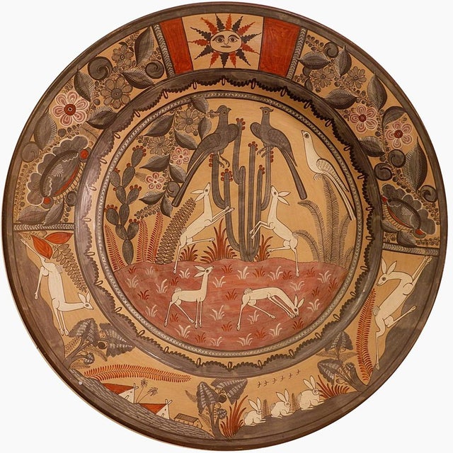 Vintage Mexican Hand Painted Terracotta Wall Plate by Amado Galvan, 1970s For Sale - Image 10 of 10