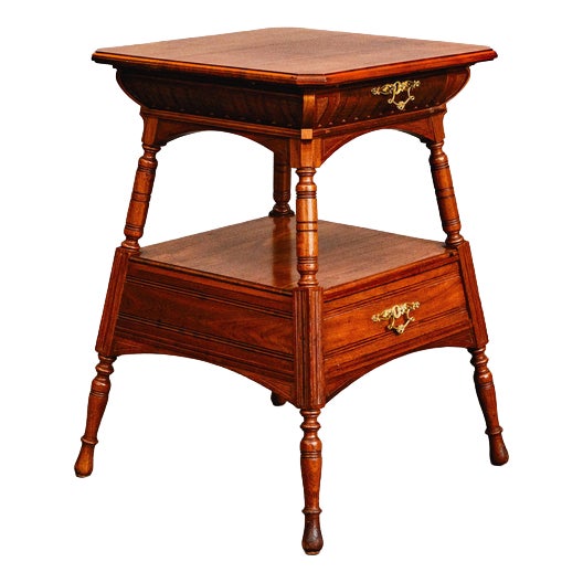 Antique Side Table in Wood and Brass For Sale