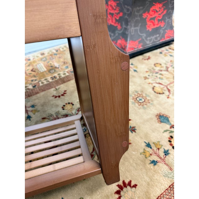 Wood Transitional Wood Padded Bench Seat For Sale - Image 7 of 12