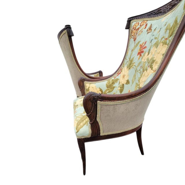 1930s Pair Italian Fireside Chairs Floral Upholstery Carved Wood Accent Chairs For Sale In Philadelphia - Image 6 of 17