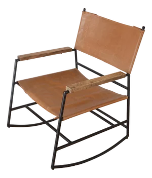 Mid Century Modern Style Metal and Leather Rocking Chair