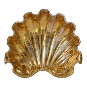 1800`s Antique Italian Majolica Bowl Gold Glazed Giant Shell by Fabbrica Ferniani Faenza