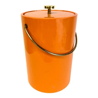 Mid-Century Modern Orange Vinyl & Brass Standing Ice Champagne Bucket For Sale