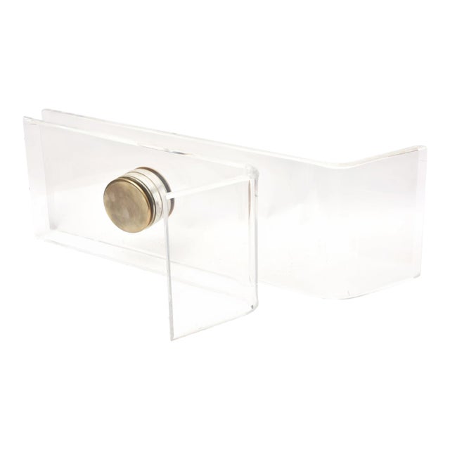 Karl Springer Sculptural Lucite Cocktail Table Base With Brass Caps, 1980's For Sale