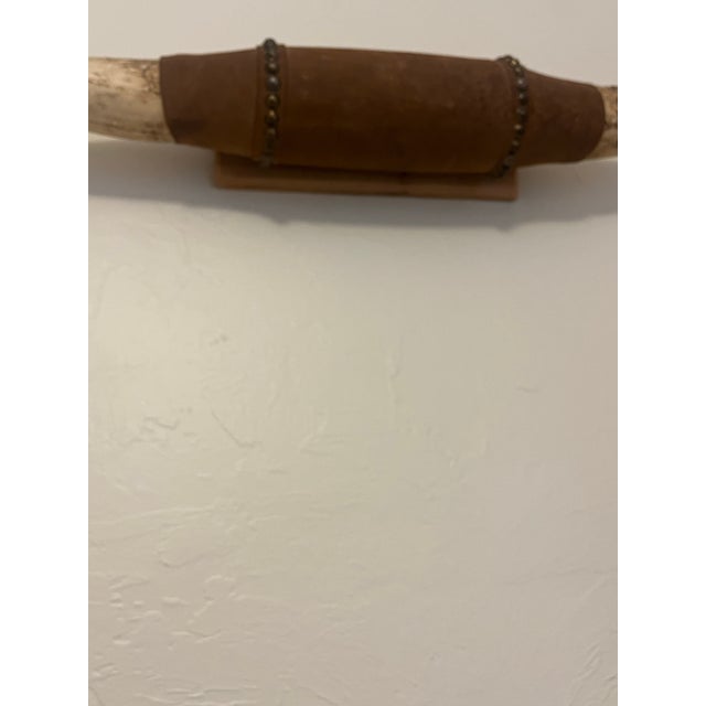 Large Late 20th Century Bull Horn Steer Longhorn Leather Wrapped and Mounted For Sale - Image 4 of 10