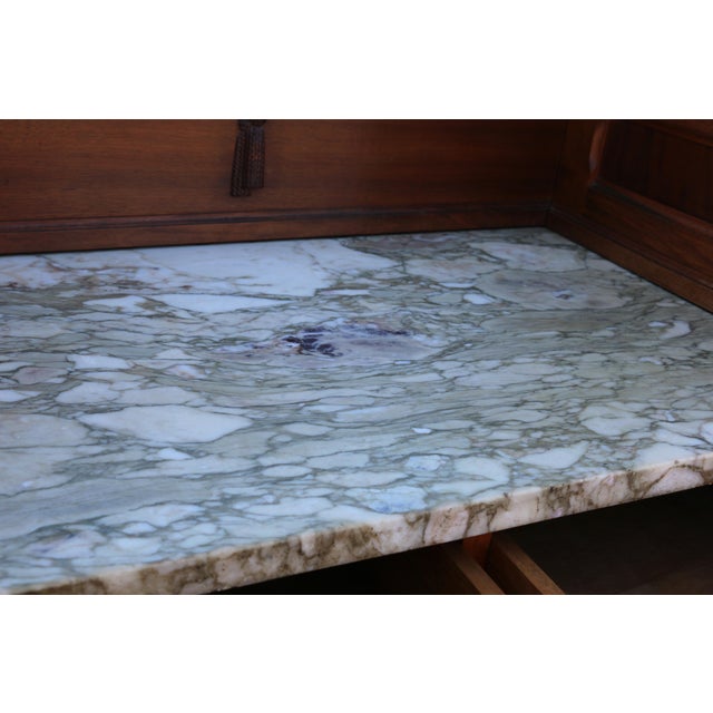 Antique French Art Deco Buffet Sideboard With Beveled Mirror & Marble Top | Burl Wood Credenza | Early 20th Century For Sale - Image 18 of 18