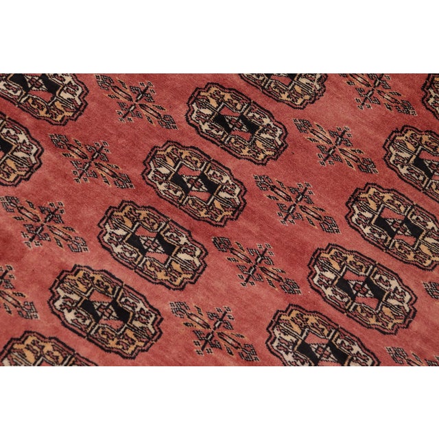 Rustic Bokhara Peach/Black Hand Knotted Wool Rug For Sale - Image 4 of 9