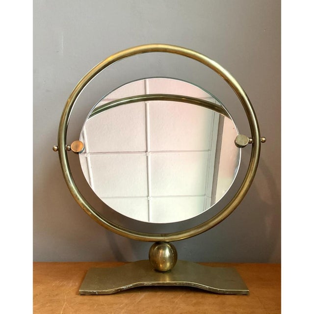 Vintage Brass Round Vanity Mirror For Sale In West Palm - Image 6 of 12