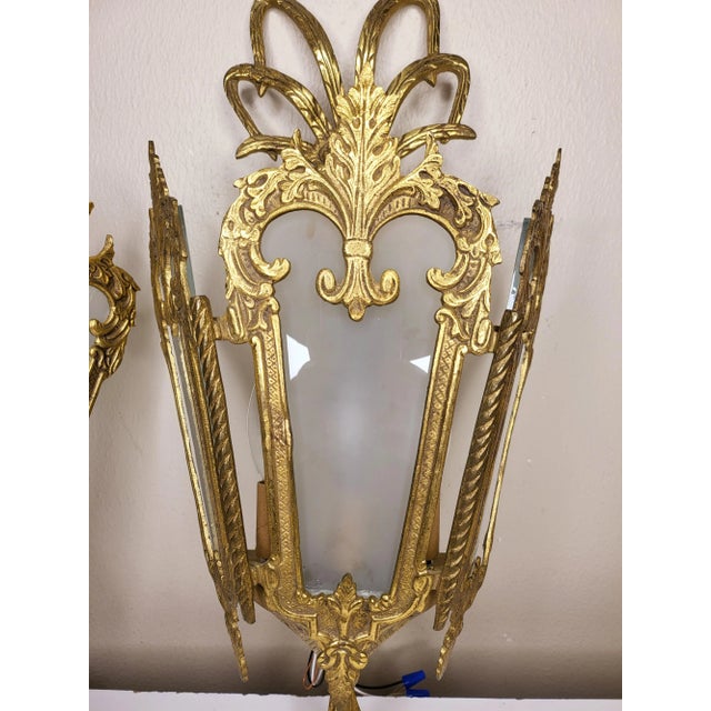 Metal 1930s Spanish Brass Lantern Wall Sconces - a Pair For Sale - Image 7 of 7
