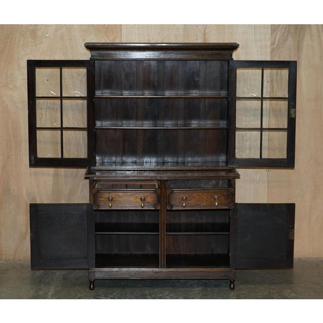 Vintage Jacobean Revival English Carved Oak Bookcase, 1900s For Sale - Image 17 of 18