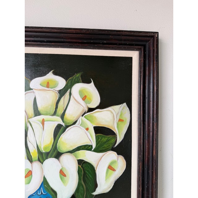 Wood Vintage Graceli Mendoza Calla Lilies - Folk Art Oil on Board Painting, Wood Framed For Sale - Image 7 of 12