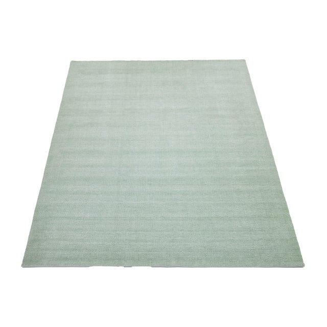 10 X 14 Modern Indian Texture Handmade Wool Rug in a Solid Light Green For Sale - Image 4 of 10