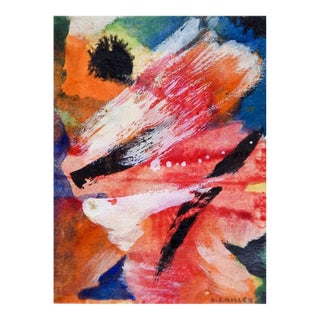 Small Mid 20th Century Pink White Orange Abstract Painting For Sale