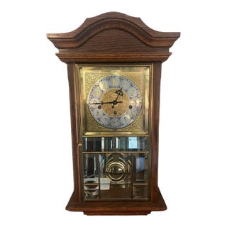 Vintage Ansonia “Gold Medallion” Mechanical Wall Clock – Triple Chime, Solid Wood Case For Sale