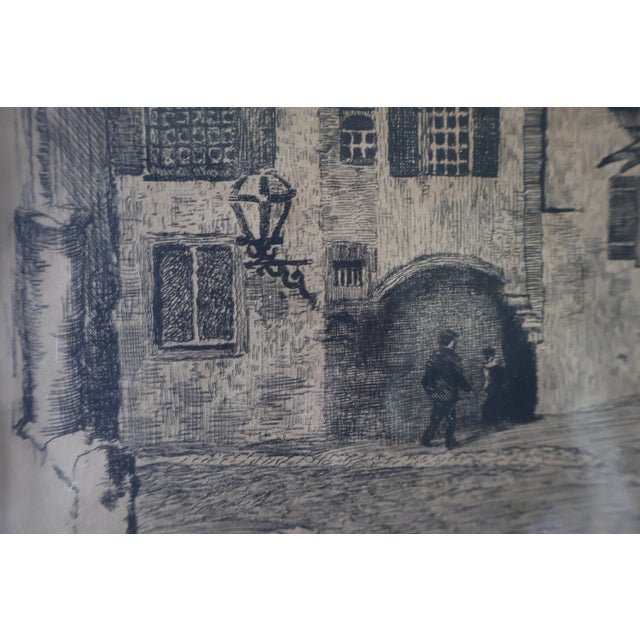 Antique Harley D. Nichols Pencil-Signed “Rath Haus, Munich” Original Etching—Framed For Sale - Image 4 of 15