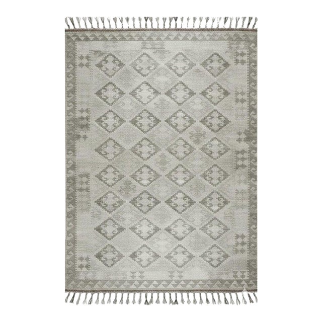 12x15 Gray Hand-Knotted Wool Diamond Repeat Geometric Modern Carpet Rug For Sale