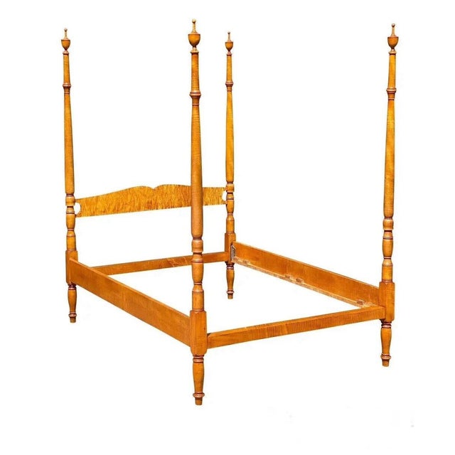 Traditional Vintage Federal Style Tiger Maple Full Size Four Poster Bed For Sale - Image 3 of 11