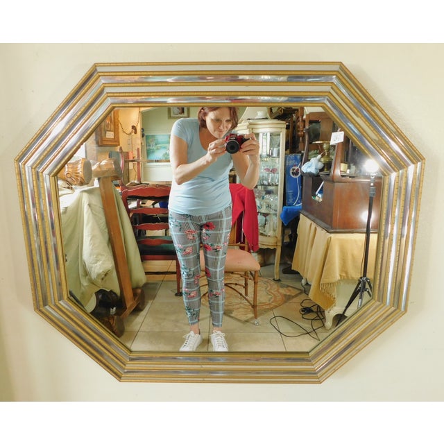 Beautiful large vintage mid century gold and silver faux bamboo octagonal wall mirror. Wonderful octagonal shape with gold...