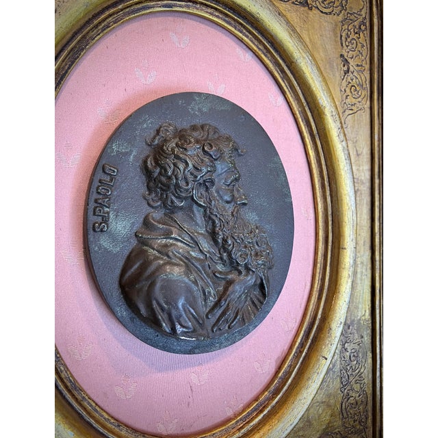 Portrait Medallions of Saints Peter & Paul, Gesso in Gilded Oval Frames, Set of 2 For Sale - Image 9 of 18