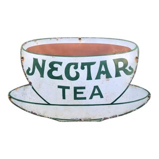 Antique Circa 1920's "Nectar Tea" Metal Sign For Sale