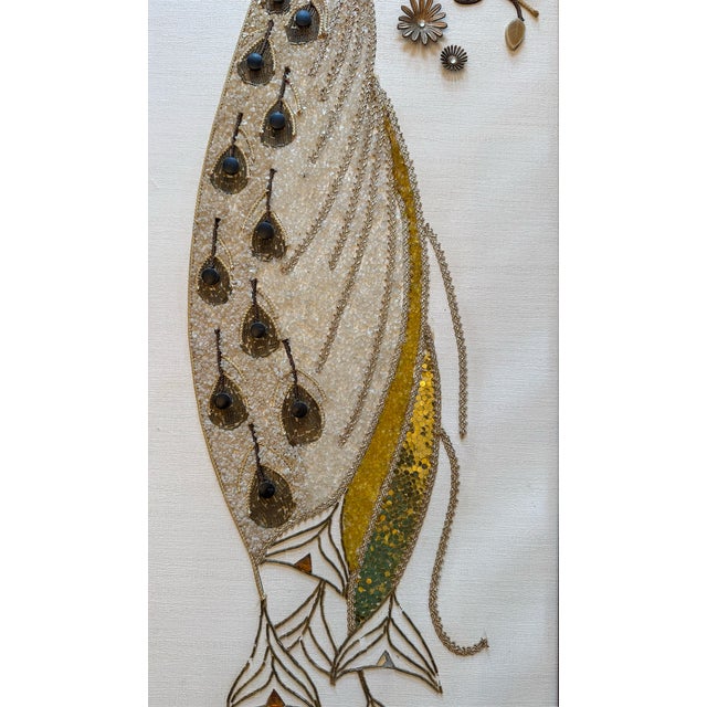 Pair of Mid 20th Century Mixed-Media Peacock & Egret Wall Art Panels For Sale In Seattle - Image 6 of 11