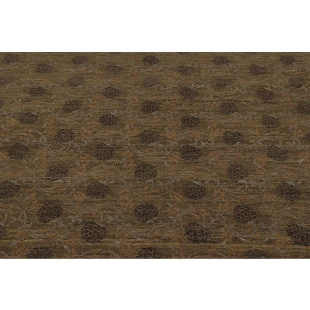 Traditional Rug & Kilim’s Modern Block Print Rug Design With Brown and Green Floral Motifs For Sale - Image 3 of 8