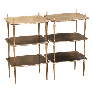 Pair of Napoleon III French Brass and Black Lacquer Three-Tier Side Tables For Sale